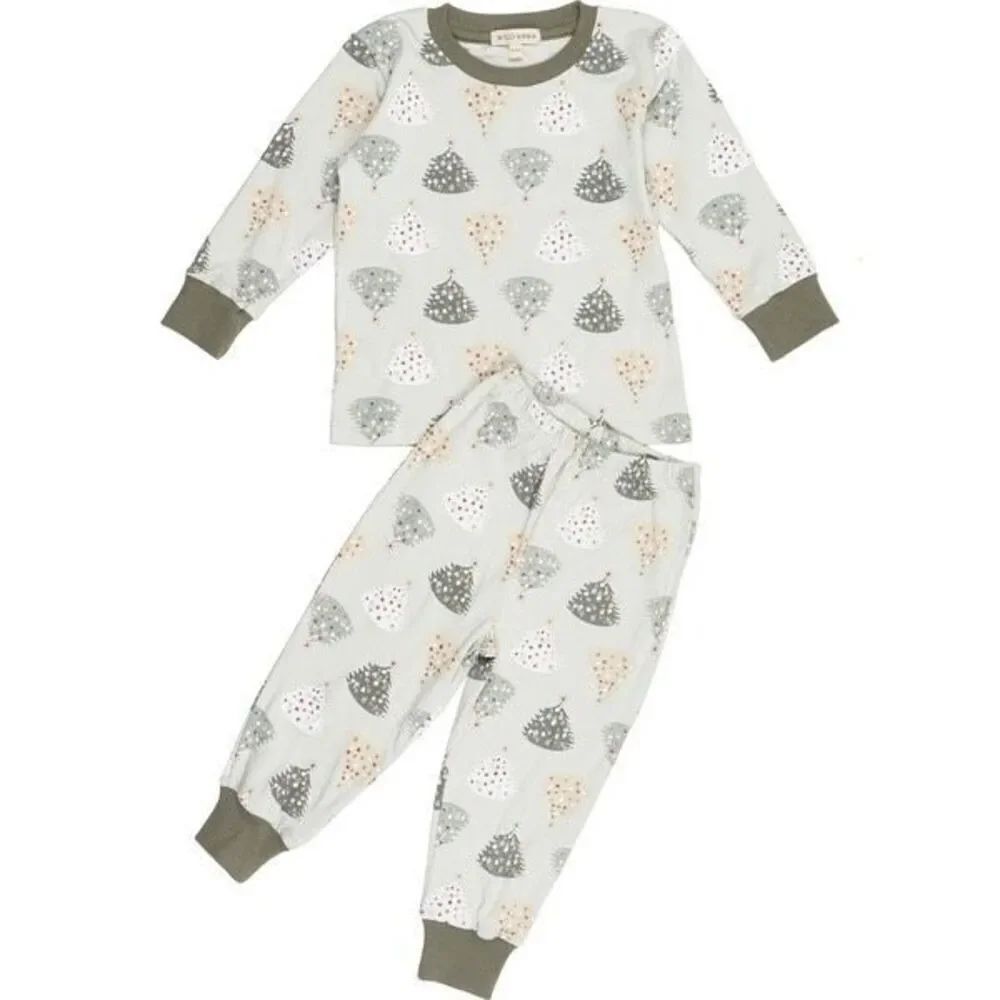 NWT WILD WAWA Holiday Pajamas, Blue Christmas Trees, Pima Cotton 3/4T